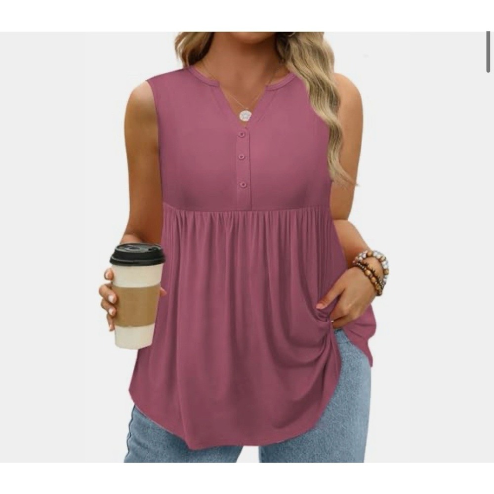 VISLILY Womens Plus Casual V Neck Summer Tank Tops Flowy Cute Dusty Rose